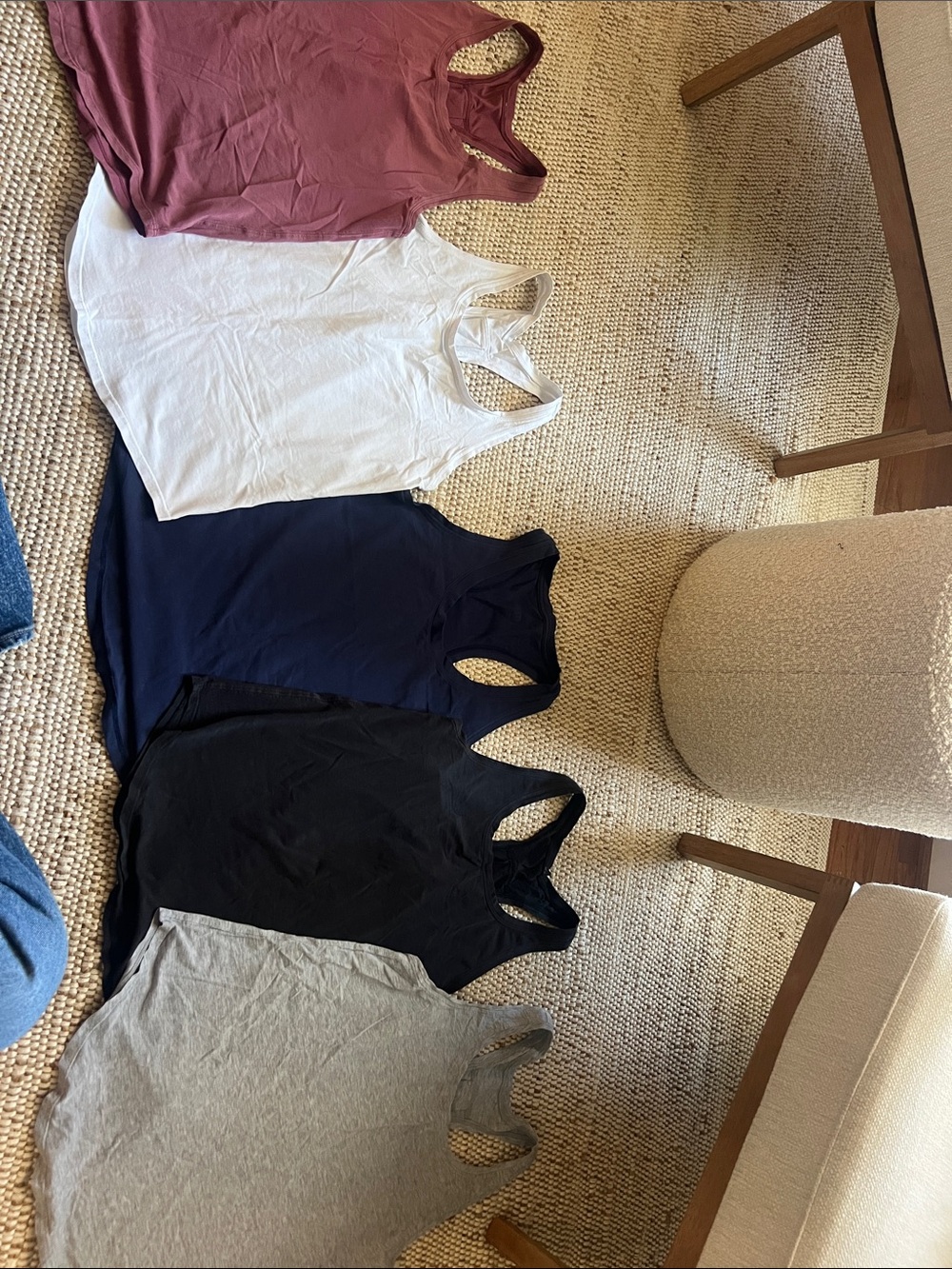 Size 4, Lululemon Cotton Love Tanks (4 pleated Racerback and blue unpleated)
